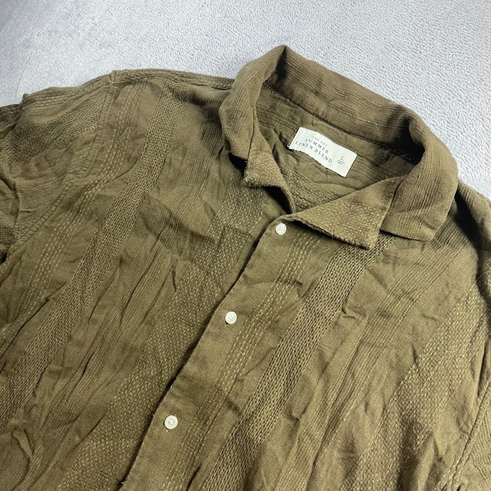 Abercrombie & Fitch Mens Large Summer Linen Blend Textured Shirt Olive Green
